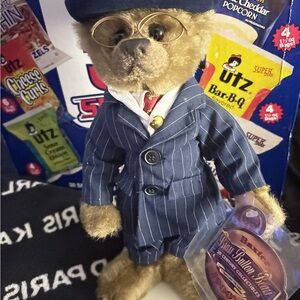 Blue Pinstripe Teddy Bear with Hat